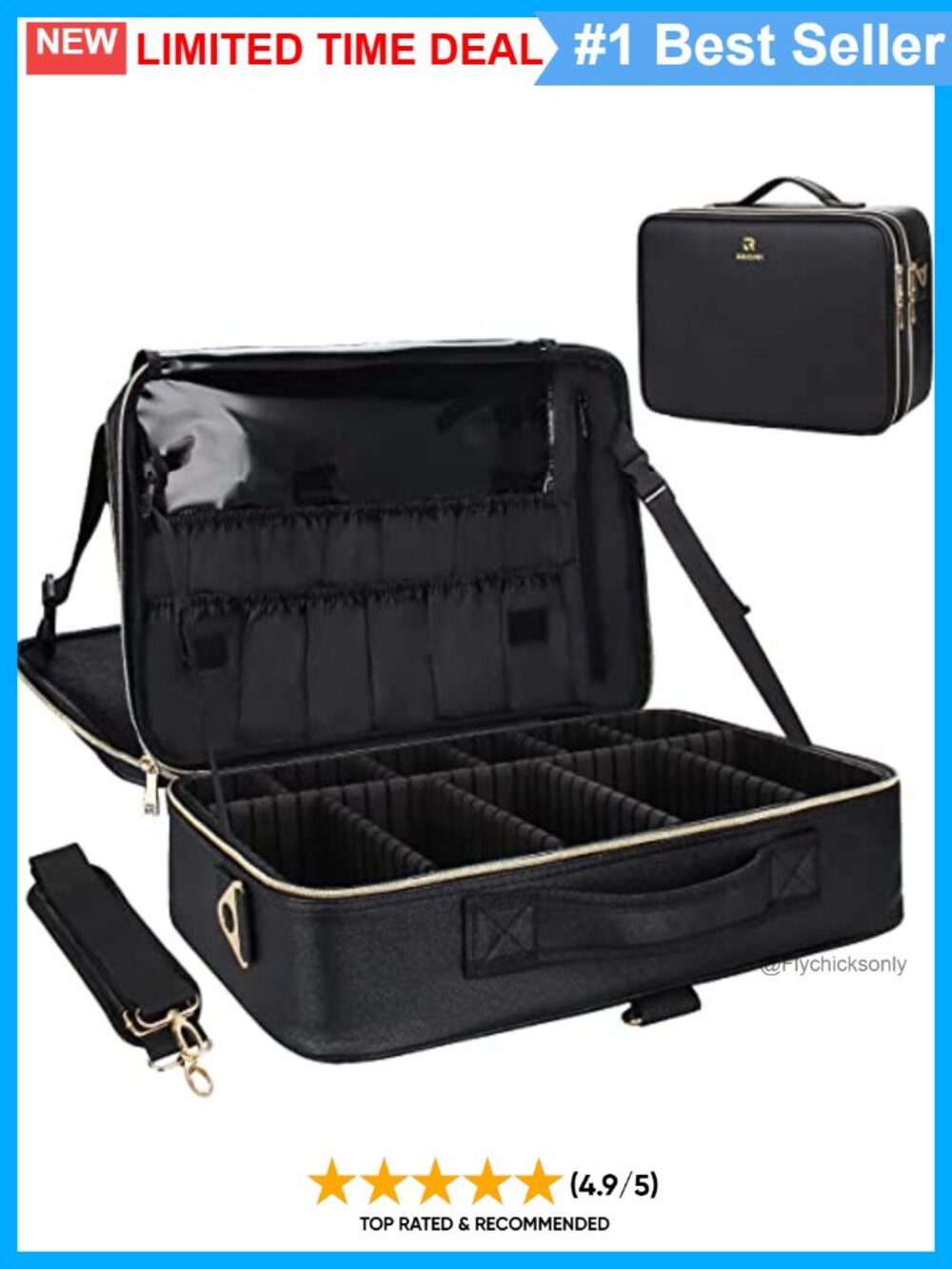 Large Makeup Case PU Leather Waterproof Travel Cosmetic Organizer Train Case